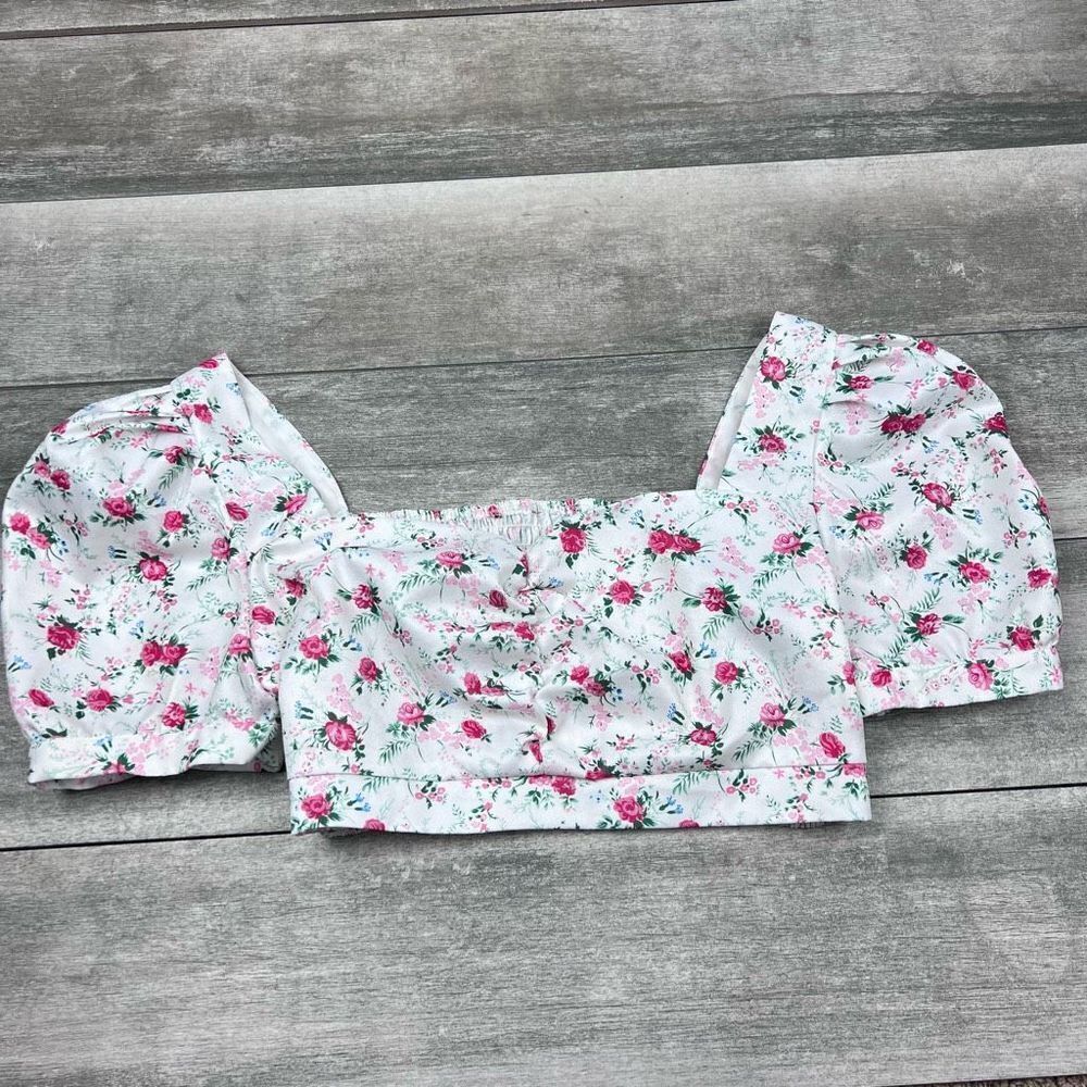 Lulus floral puff‎ sleeve smocked floral top M - Picture 2 of 6